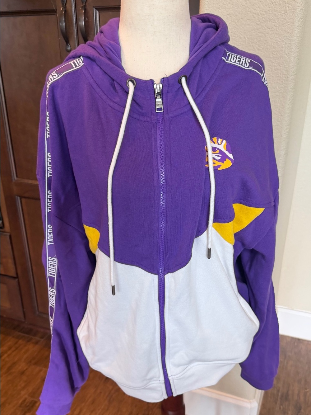 LSU Tigers League Collegiate Full Zip Hoodie Jacket Purple White Gold XXL NWT